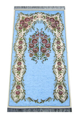 Velvet Pouch Luxury Prayer Rug Set - Blue Color - 4