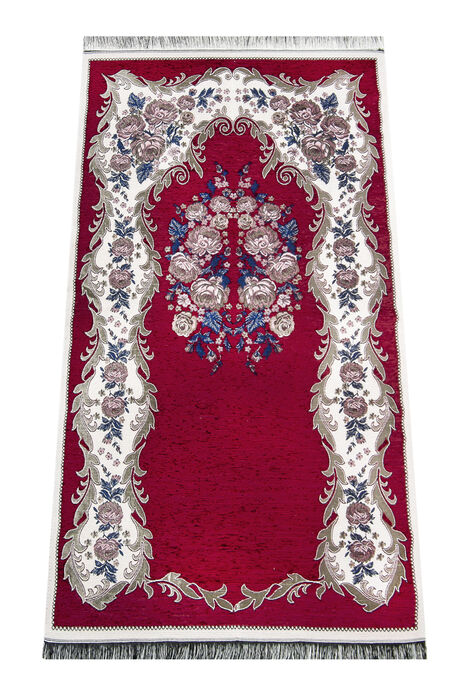 Velvet Pouch Luxury Prayer Rug Set - Claret Red - 4