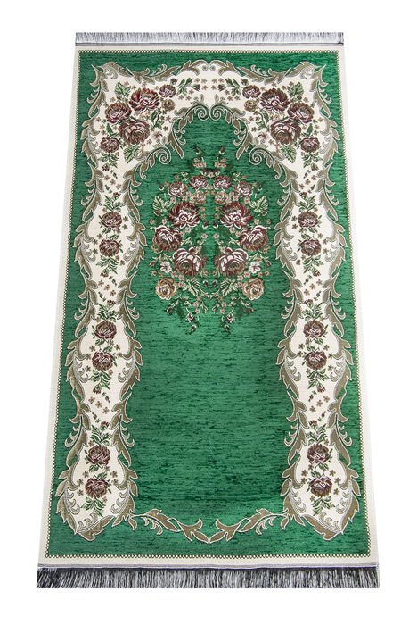 Velvet Pouch Luxury Prayer Rug Set - Green Color - 4