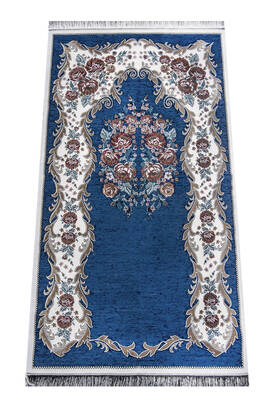 Velvet Pouch Luxury Prayer Rug Set - Navy Blue Color - 4