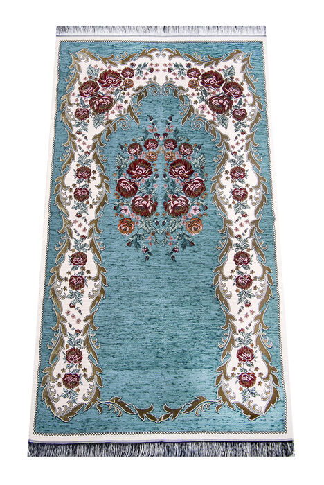 Velvet Pouch Luxury Prayer Rug Set - Petrol Color - 4