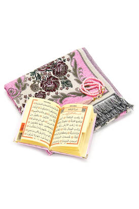 Velvet Pouch Luxury Prayer Rug Set - Pink Color - 2