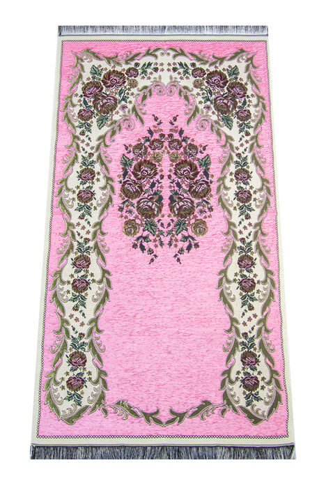 Velvet Pouch Luxury Prayer Rug Set - Pink Color - 4