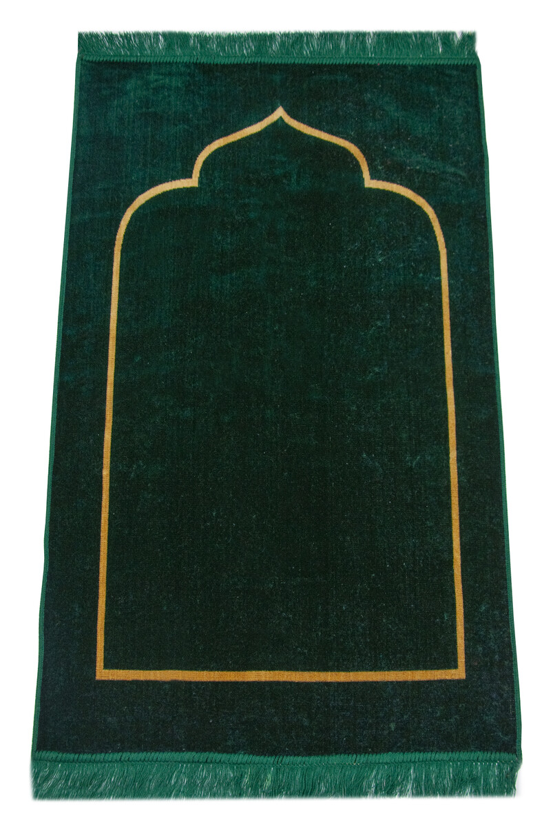 Velvet Prayer Rug with Green Minimal Mihrab - 1