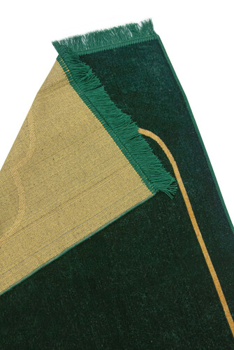 Velvet Prayer Rug with Green Minimal Mihrab - 2