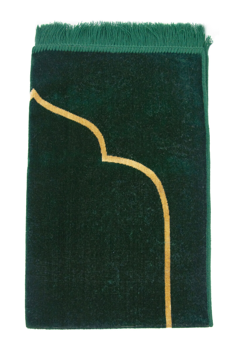 Velvet Prayer Rug with Green Minimal Mihrab - 3