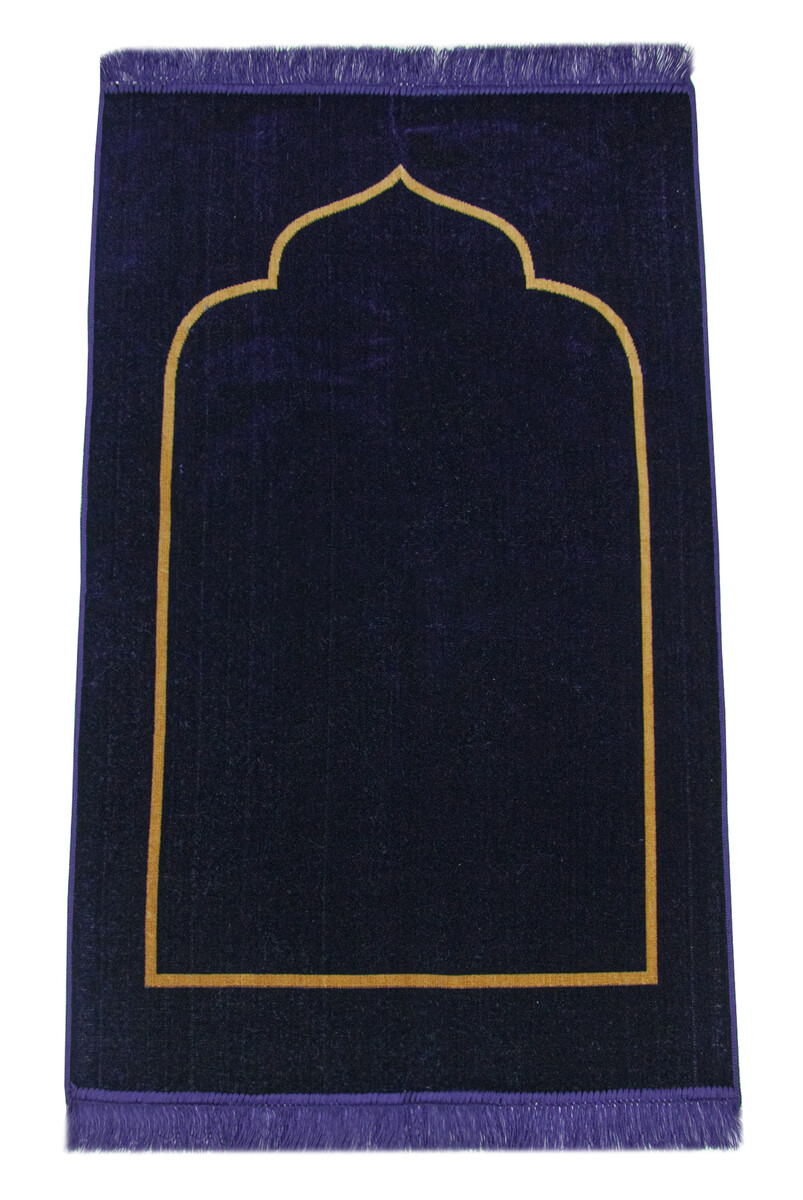 Velvet Prayer Rug with Purple Minimal Mihrab - 1