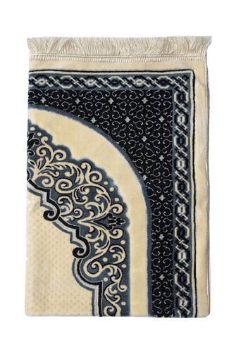 Velvet Woven Prayer Rug with Mihrab Pattern - Blue - 4