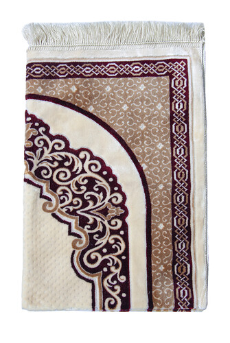 Velvet Woven Prayer Rug with Mihrab Pattern - Burgundy - 3