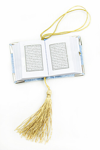 Velvet Coated Mini-Koran Karim - Plain Arabic - Blue - Computer-Lined - 3