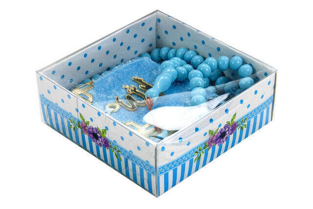 Velvet Coated Mini Koran Box - Rosary - Blue - 2