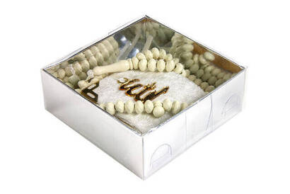 Velvet Coated Mini Koran Box - Rosary - Cream - 1