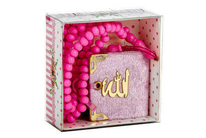 Velvet Coated Mini Koran Box - Rosary - Pink - 1