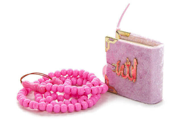 Velvet Coated Mini Koran Box - Rosary - Pink - 3