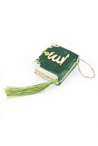 Velvet Coated Mini Kuran Karim - Plain Arabic - Green - Computer-Lined - 2