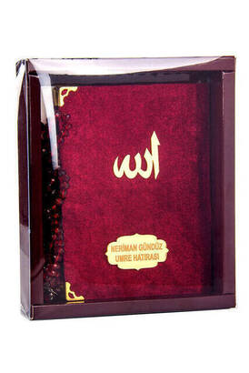 Velvet Coated Yasin Book - Bag Boy - Name Special Plate - Rosary - Boxed - Red Color - Mevlid Gift - 1