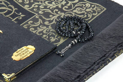 Velvet Coated Yasin Book - Bag Boy - Name Special Plate - Seccadeli - Rosary - Boxed - Black Color - Mevlid Gift - 3