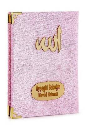 Velvet Coated Yasin Book - Cep Boy - Name Special Plate - Rosary - Boxed - Pink - Mevlut Gift - 2