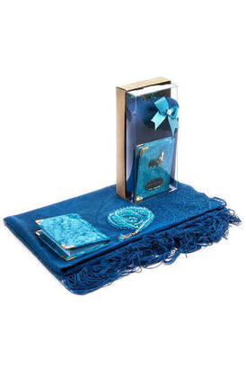 Velvet Coated Yasin Book - Cep Boy - Name Special Plate - Tulle Shawl - Rosary - Boxed - Petroleum Color - Islamic Gift - 1