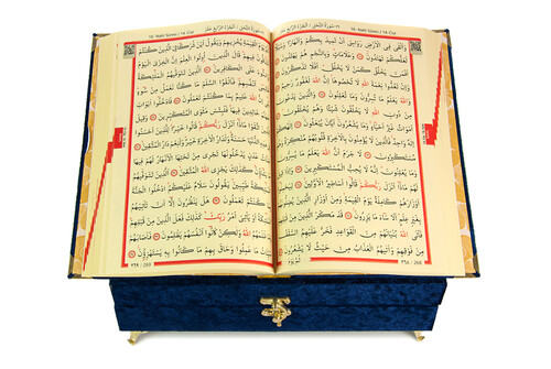 Velvet Covered Gift Quran Set with Recliner - Navy Blue - 2