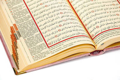 Velvet Covered Holy Quran with The Special Name Plate - Medium Size - Turkish Translation - Pink - 3