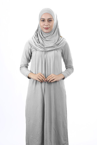 Waiter Size 12-15 Years Gray One Piece Women's Prayer Dress with Headscarf - 1