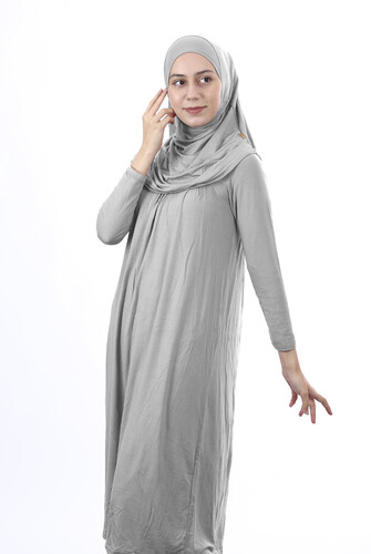 Waiter Size 12-15 Years Gray One Piece Women's Prayer Dress with Headscarf - 2