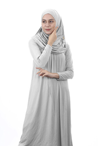 Waiter Size 12-15 Years Gray One Piece Women's Prayer Dress with Headscarf - 3