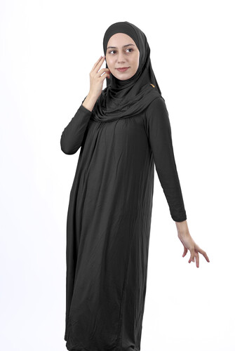 Waiter Size 12-15 Years Old Black One Piece Women's Prayer Dress with Headscarf - 2