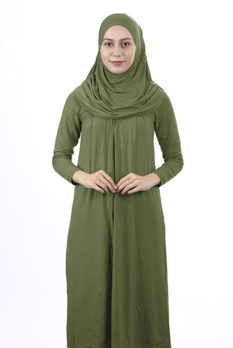 Waiter Size 12-15 Years Old Khaki One Piece Women's Prayer Dress with Headscarf - 1