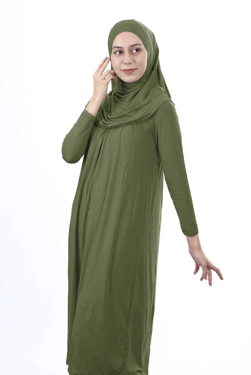 Waiter Size 12-15 Years Old Khaki One Piece Women's Prayer Dress with Headscarf - 2