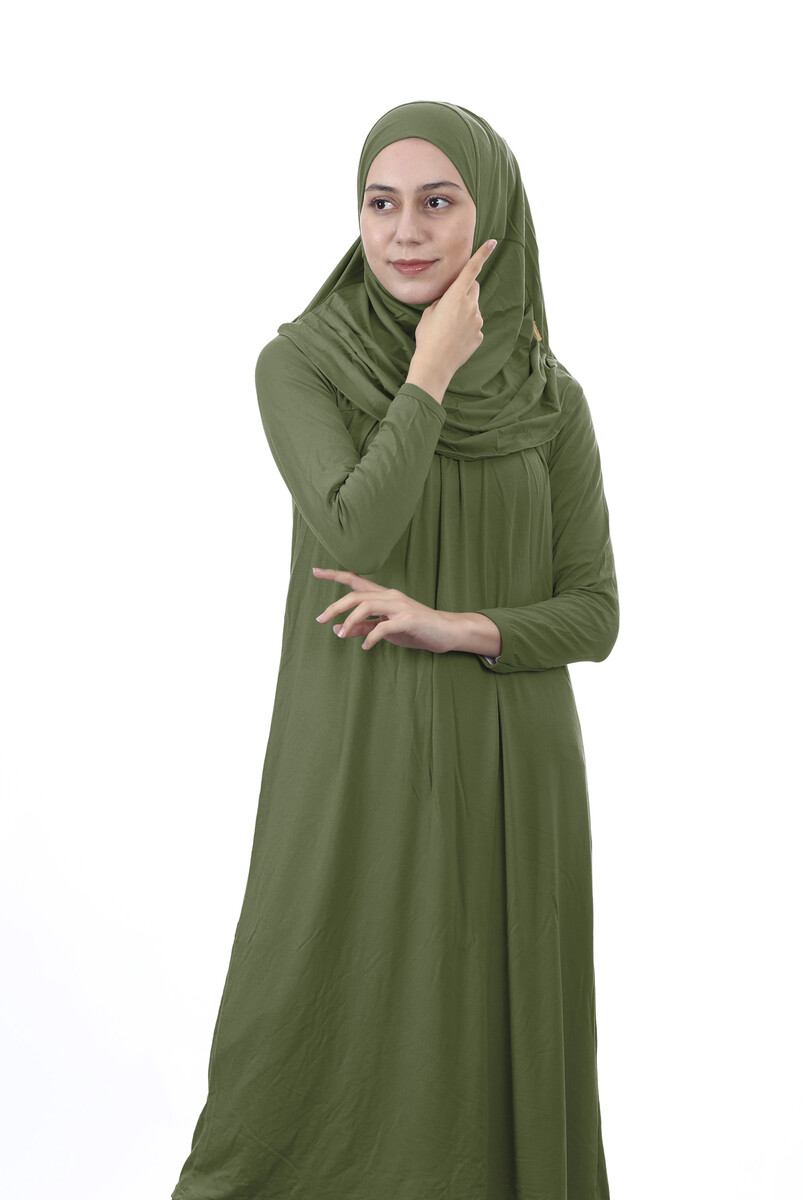 Waiter Size 12-15 Years Old Khaki One Piece Women's Prayer Dress with Headscarf - 3