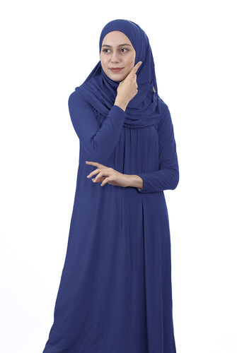 Waiter Size 12-15 Years Old Navy Blue One Piece Women's Prayer Dress with Headscarf - 3