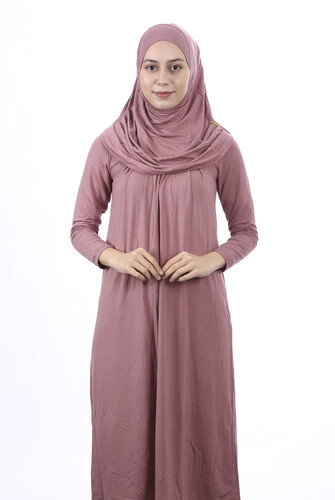 Waiter Size 12-15 Years Old Pink One Piece Women's Prayer Dress with Headscarf - 1