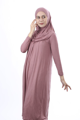 Waiter Size 12-15 Years Old Pink One Piece Women's Prayer Dress with Headscarf - 2