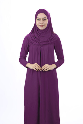 Waiter Size 12-15 Years Old Plum One Piece Women's Prayer Dress with Headscarf - 1