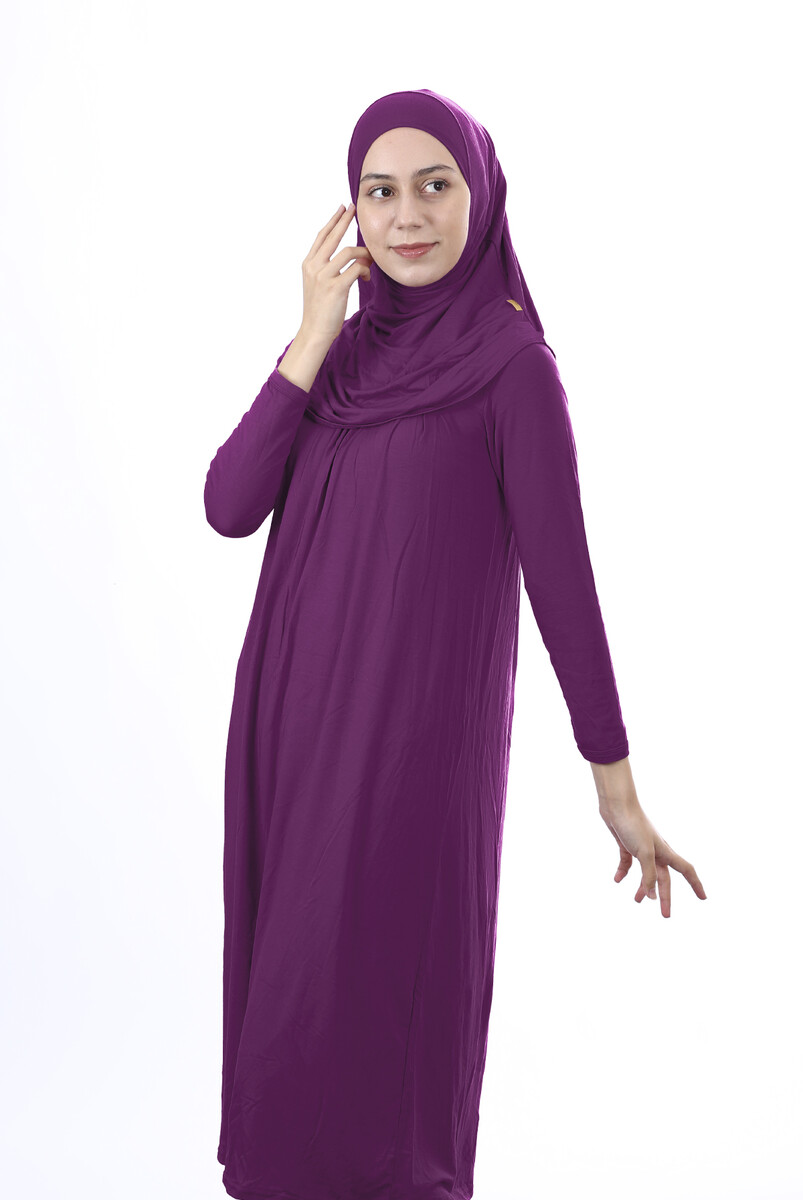 Waiter Size 12-15 Years Old Plum One Piece Women's Prayer Dress with Headscarf - 2