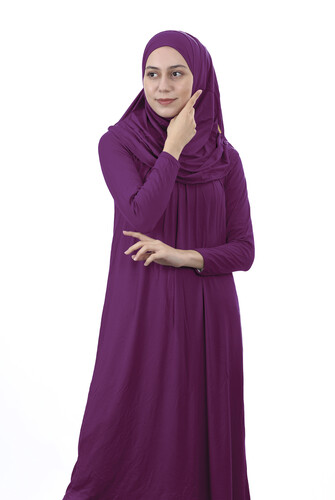 Waiter Size 12-15 Years Old Plum One Piece Women's Prayer Dress with Headscarf - 3