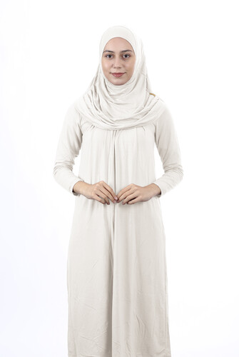 Waiter Size 12-15 Years Old White One Piece Women's Prayer Dress with Headscarf - 1