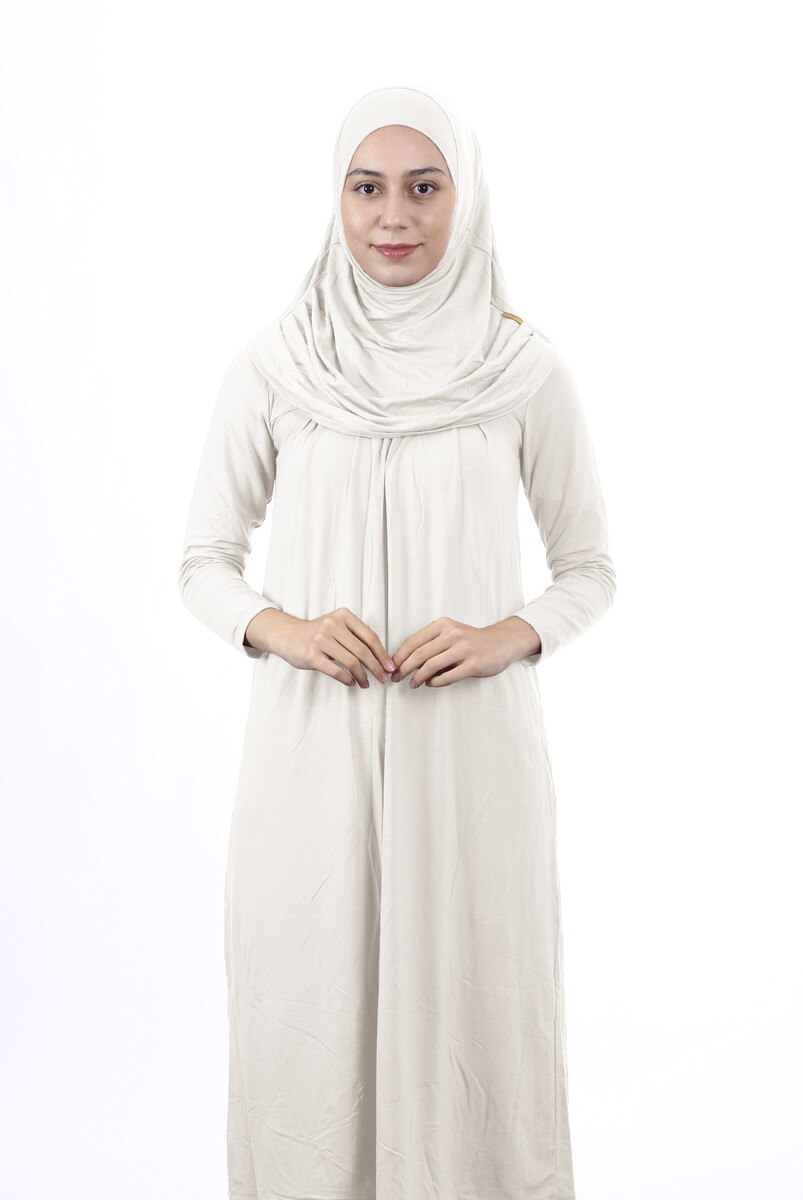 Waiter Size 12-15 Years Old White One Piece Women's Prayer Dress with Headscarf - 1