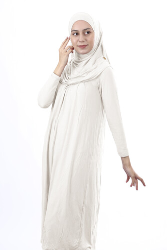 Waiter Size 12-15 Years Old White One Piece Women's Prayer Dress with Headscarf - 2