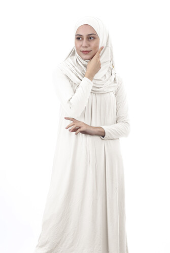 Waiter Size 12-15 Years Old White One Piece Women's Prayer Dress with Headscarf - 3