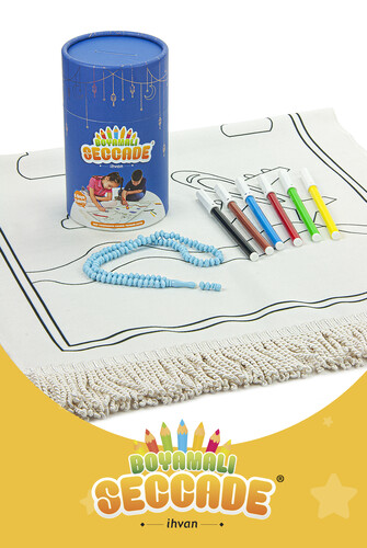 Washable Painted Prayer Rug Set for Children Blue - 2