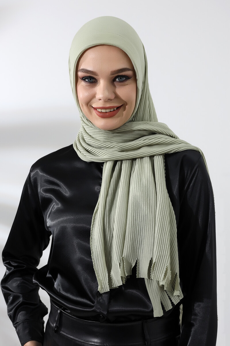 Water Green Hijab Ready Made Practical Corded Cotton Shawl - 1