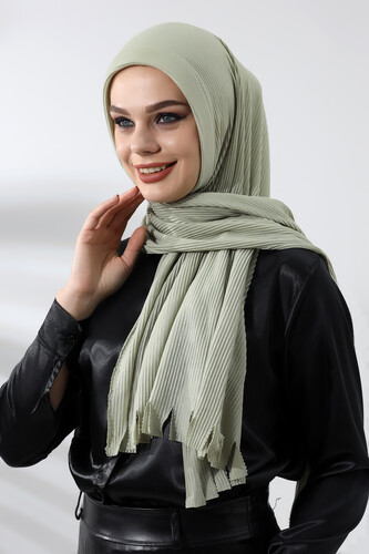 Water Green Hijab Ready Made Practical Corded Cotton Shawl - 2