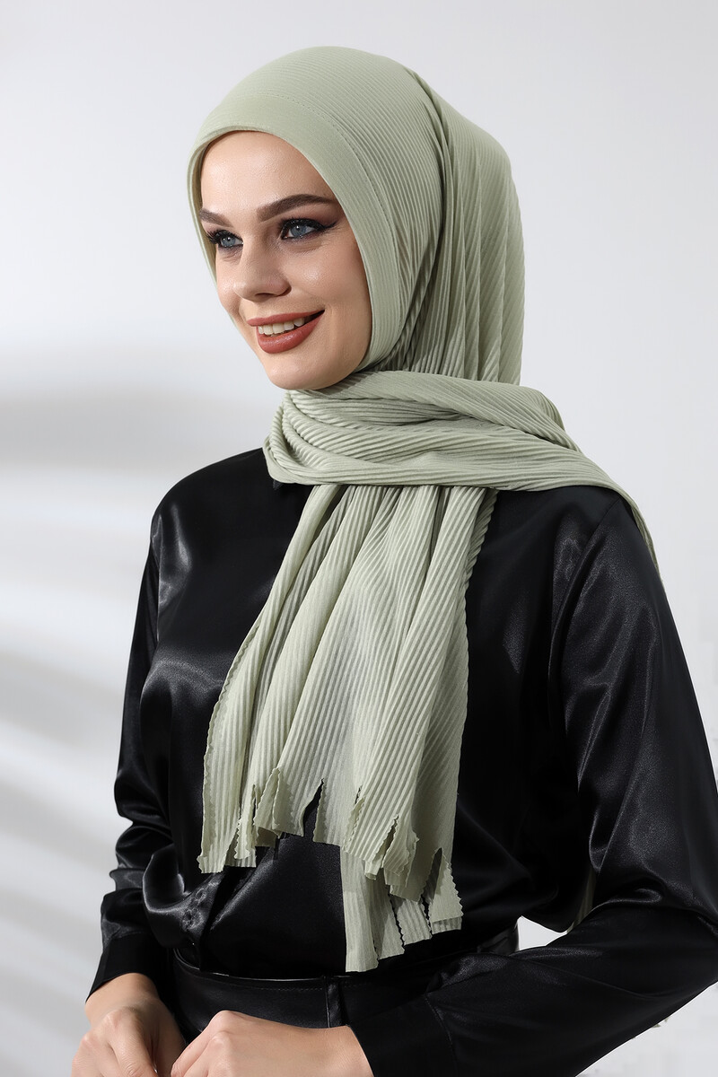 Water Green Hijab Ready Made Practical Corded Cotton Shawl - 3