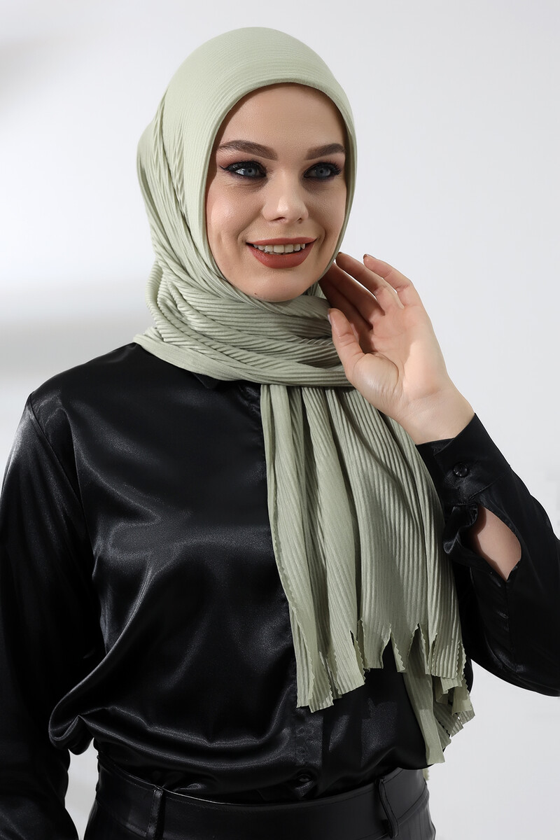 Water Green Hijab Ready Made Practical Corded Cotton Shawl - 4