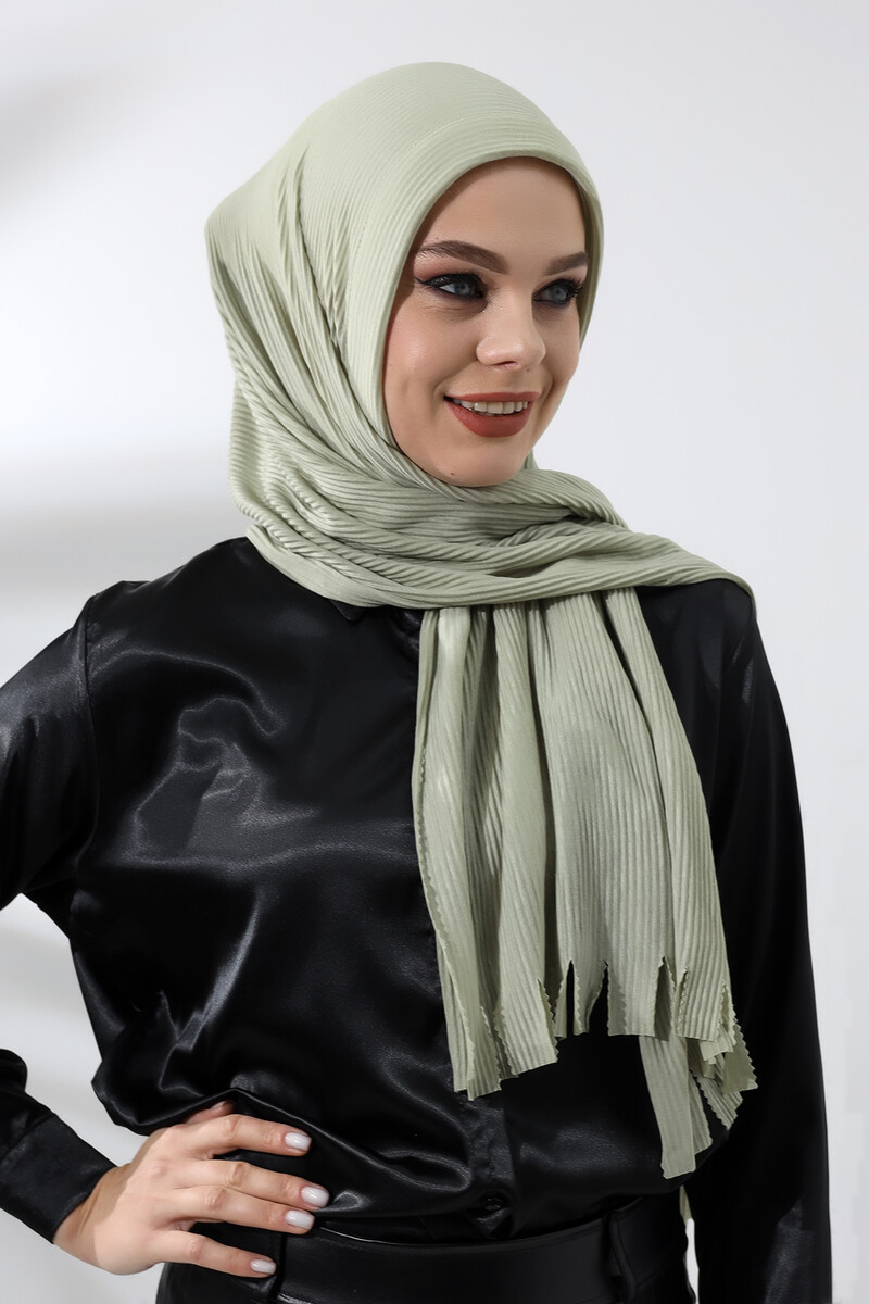 Water Green Hijab Ready Made Practical Corded Cotton Shawl - 5