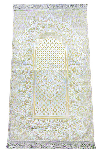 White Color Mihrab Lined Shiny Prayer Rug - 1