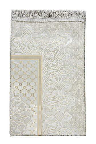 White Color Mihrab Lined Shiny Prayer Rug - 3